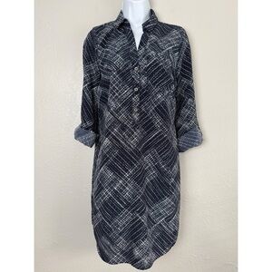 The Limited Ashton navy blue white roll tab sleeve shirt dress S